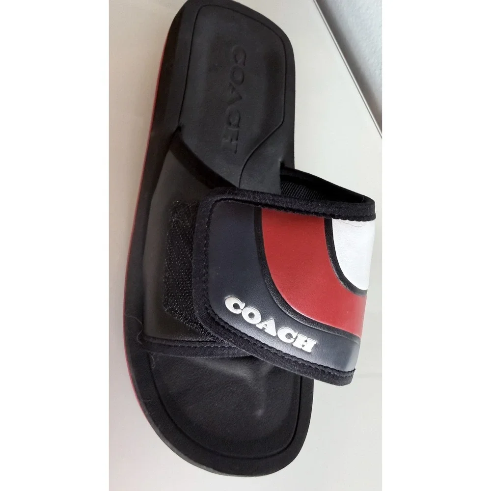 Coach Eva Sports Slide Sandals Black w/ Red White & Blue | Men's (Size 9D) | New